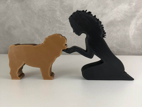 Girl and her Bulldog - wavy hair Modèles 3D en vedette