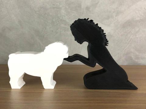 Girl and her Bulldog - wavy hair 3D Print Model