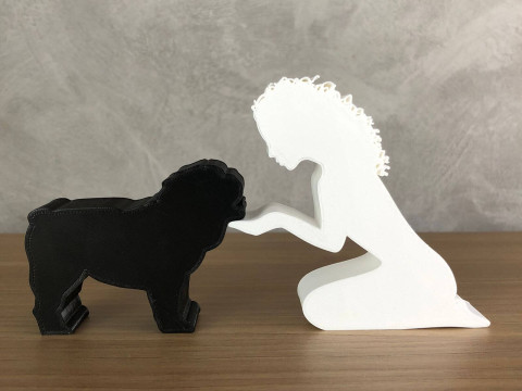 Girl and her Bulldog - wavy hair Modèles 3D en vedette