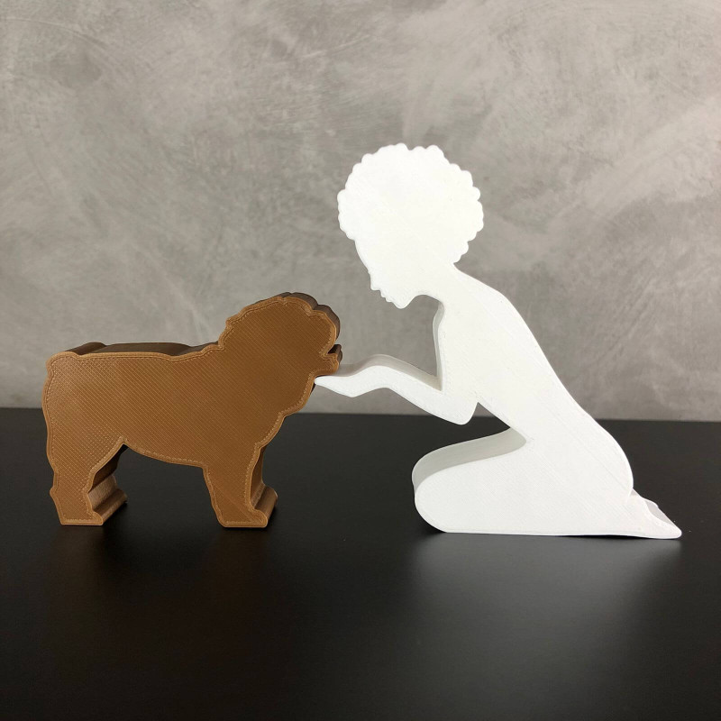 Girl and her Bulldog - afro hair 3D Print Model .c4d .max .obj .3ds .fbx .stl .blend