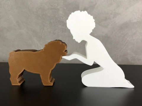Girl and her Bulldog - afro hair 3D Print Model