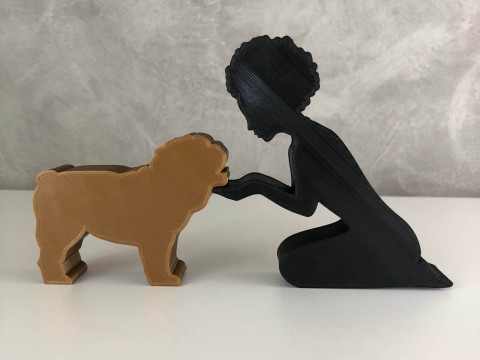 Dziewczyna i jej buldog - włosy afro Model do druku 3D
