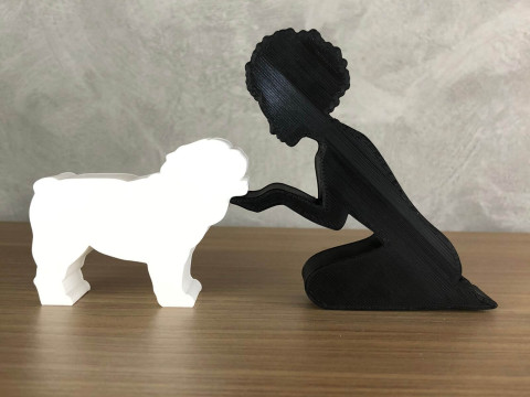 Dziewczyna i jej buldog - włosy afro Model do druku 3D