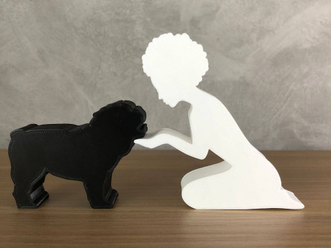Dziewczyna i jej buldog - włosy afro Model do druku 3D