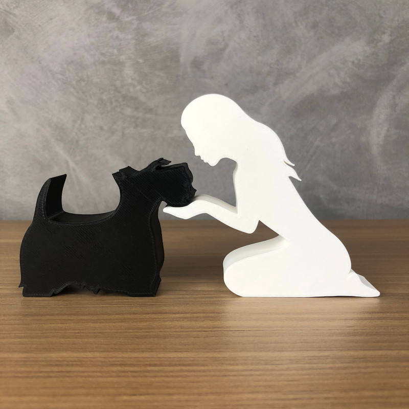 Girl and her Scottish Terrier - straight hair Model do druku 3D .c4d .max .obj .3ds .fbx .stl .blend 