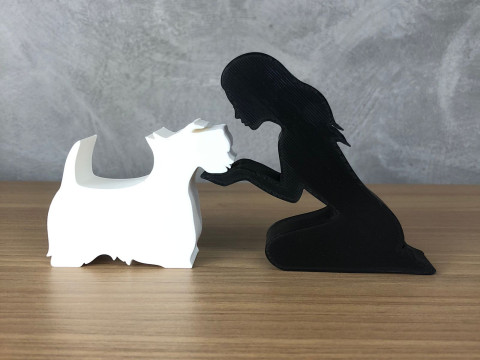 Girl and her Scottish Terrier - straight hair Model do druku 3D