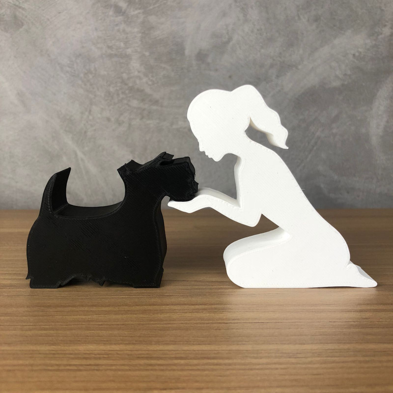 Girl and her Scottish Terrier - tied hair 3D 프린트 모델 .c4d .max .obj .3ds .fbx .stl .blend 