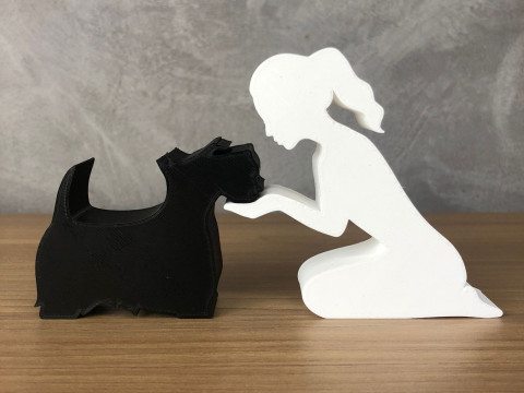 Girl and her Scottish Terrier - tied hair 3D प्रिंट मॉडल
