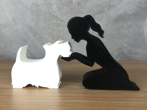 Girl and her Scottish Terrier - tied hair 3D 프린트 모델