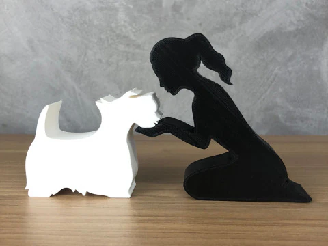 Girl and her Scottish Terrier - tied hair 3D Print Model