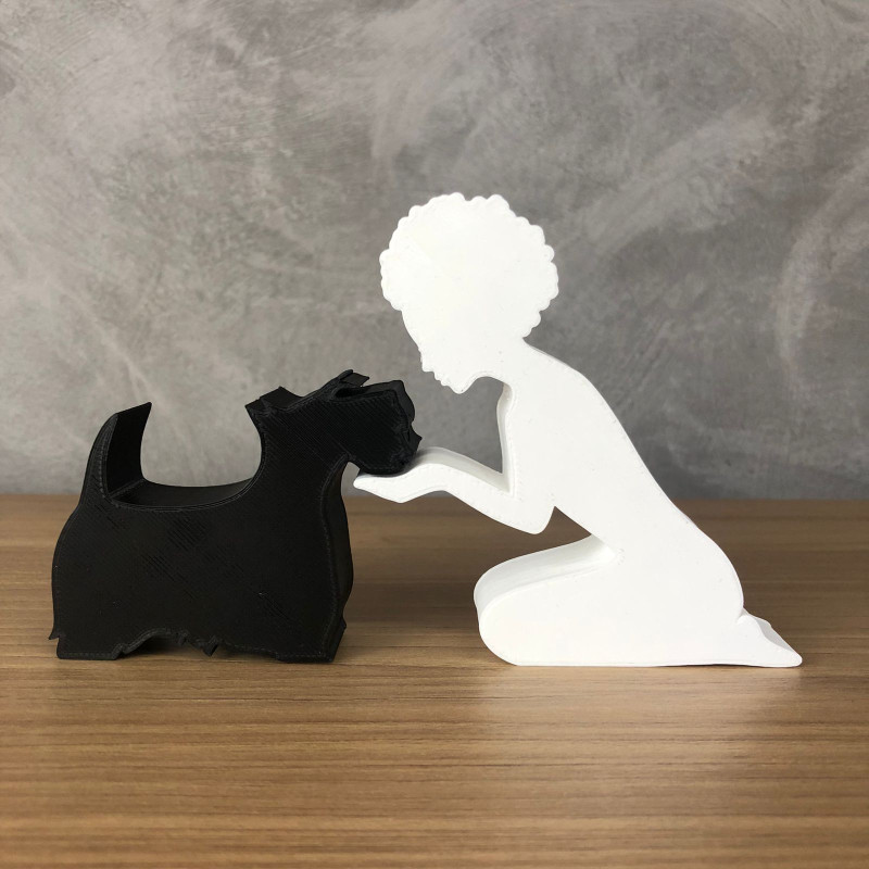 Girl and her Scottish Terrier - afro hair 3D 프린트 모델 .c4d .max .obj .3ds .fbx .stl .blend 