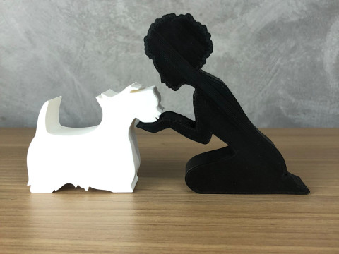 Girl and her Scottish Terrier - afro hair 3D 프린트 모델