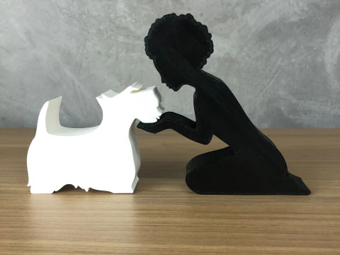 Girl and her Scottish Terrier - afro hair 3D Print Model