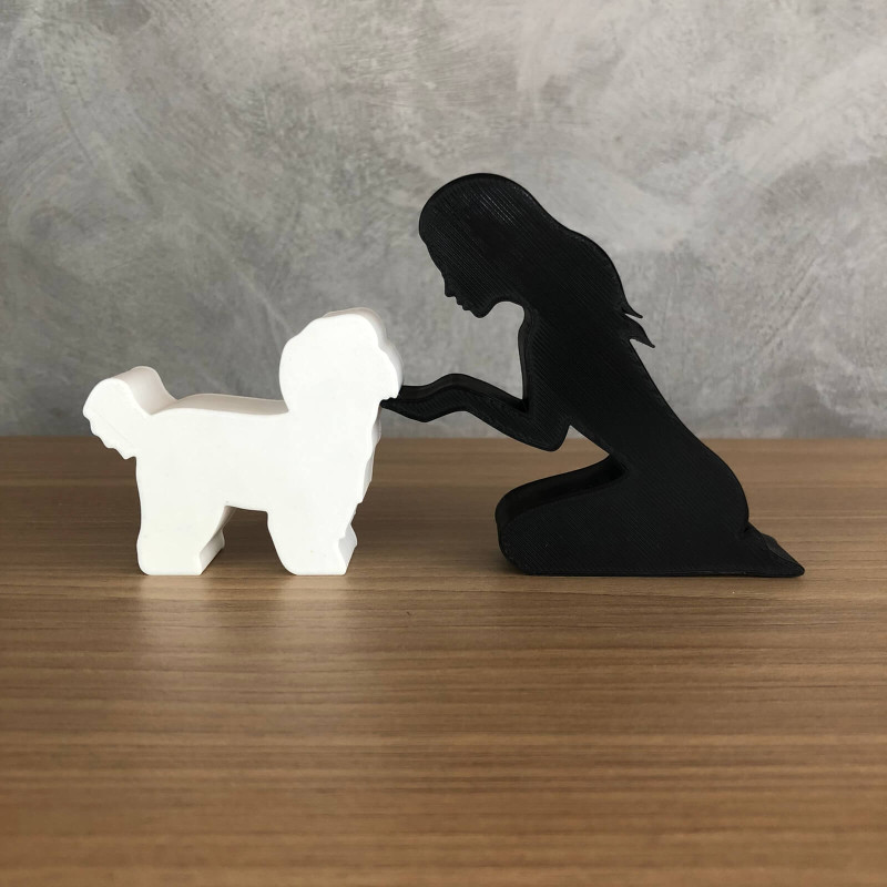 Girl and her Shih tzu - straight hair Model do druku 3D .c4d .max .obj .3ds .fbx .stl .blend 