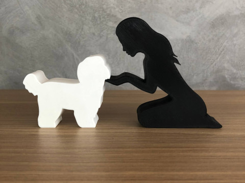 Girl and her Shih tzu - straight hair 3Dプリントモデル
