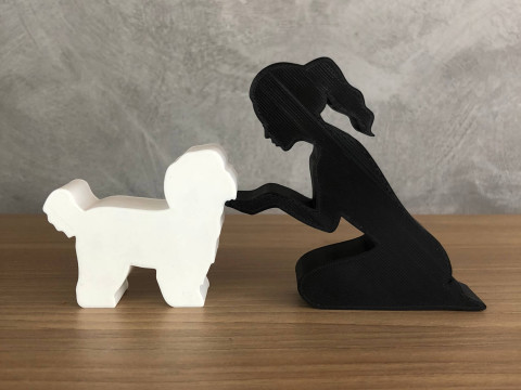 Girl and her Shih tzu - tied hair 3Dプリントモデル