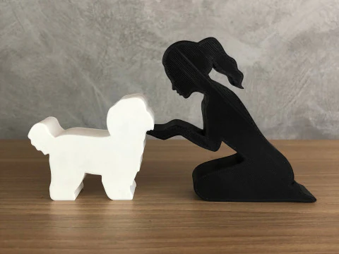 Girl and her Shih tzu - tied hair 3D Print Model