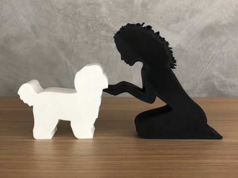 Girl and her Shih tzu - wavy hair 3Dプリントモデル