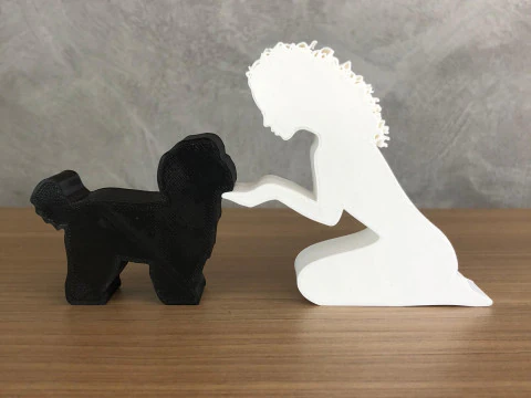 Girl and her Shih tzu - wavy hair 3D Print Model