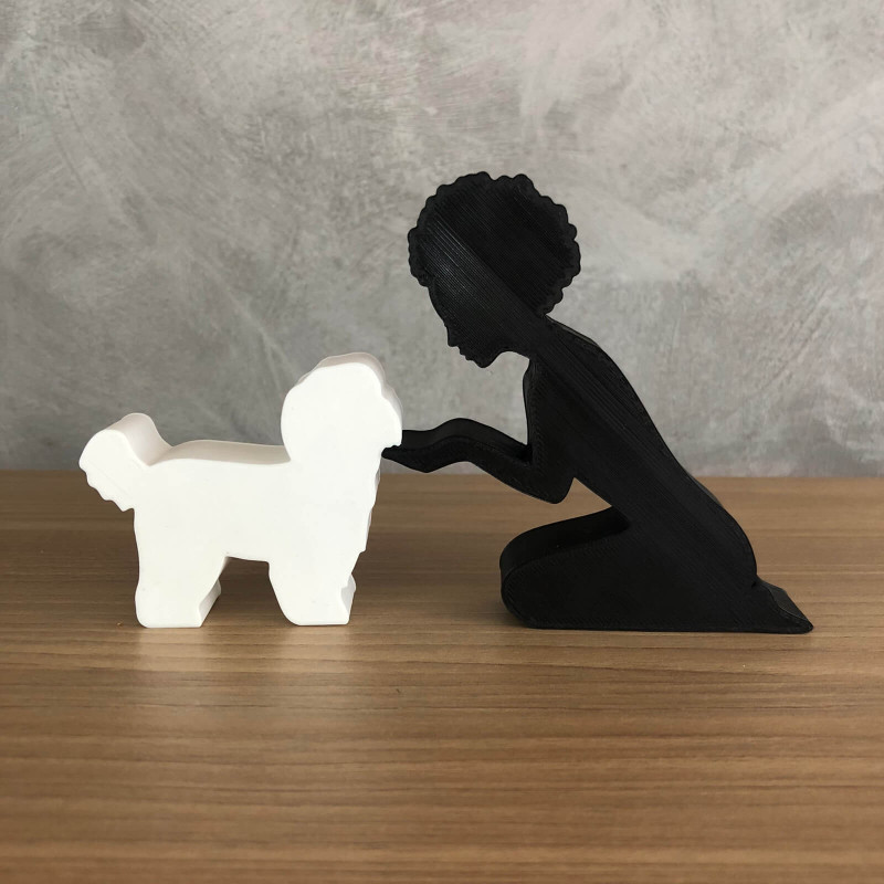 Girl and her Shih tzu - afro hair Model do druku 3D .c4d .max .obj .3ds .fbx .stl .blend 