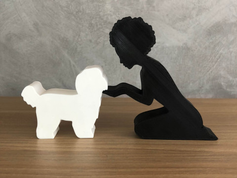 Girl and her Shih tzu - afro hair 3Dプリントモデル