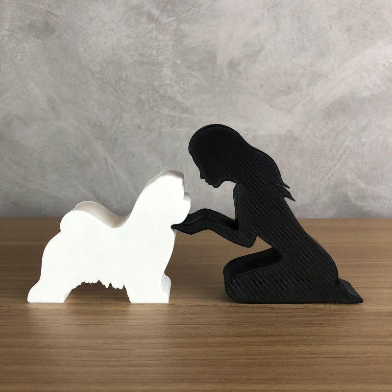 Girl and her Shih tzu - straight hair 3D Print Model .c4d .max .obj .3ds .fbx .stl .blend