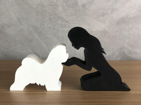 Girl and her Shih tzu - straight hair 3Dプリントモデル