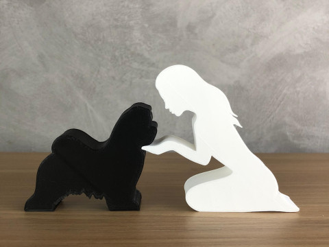 Girl and her Shih tzu - straight hair 3D Print Model