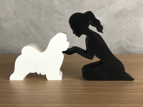 Girl and her Shih tzu - tied hair 3Dプリントモデル