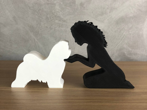 Girl and her Shih tzu - wavy hair 3Dプリントモデル