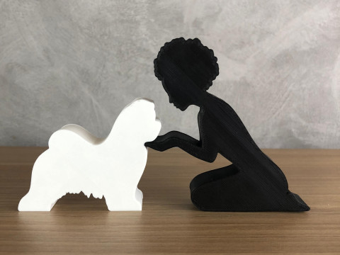 Girl and her Shih tzu - afro hair Modèles 3D en vedette