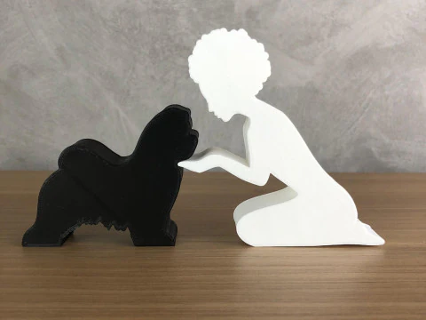 Girl and her Shih tzu - afro hair 3D Print Model