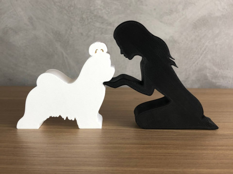 Girl and her Shih tzu - straight hair 3D 프린트 모델