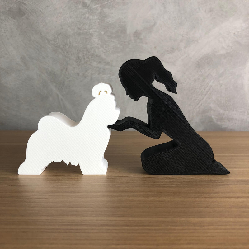Girl and her Shih tzu - tied hair 3D Print Model .c4d .max .obj .3ds .fbx .stl .blend 