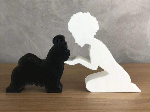 Girl and her Shih tzu - afro hair 3D Print Model