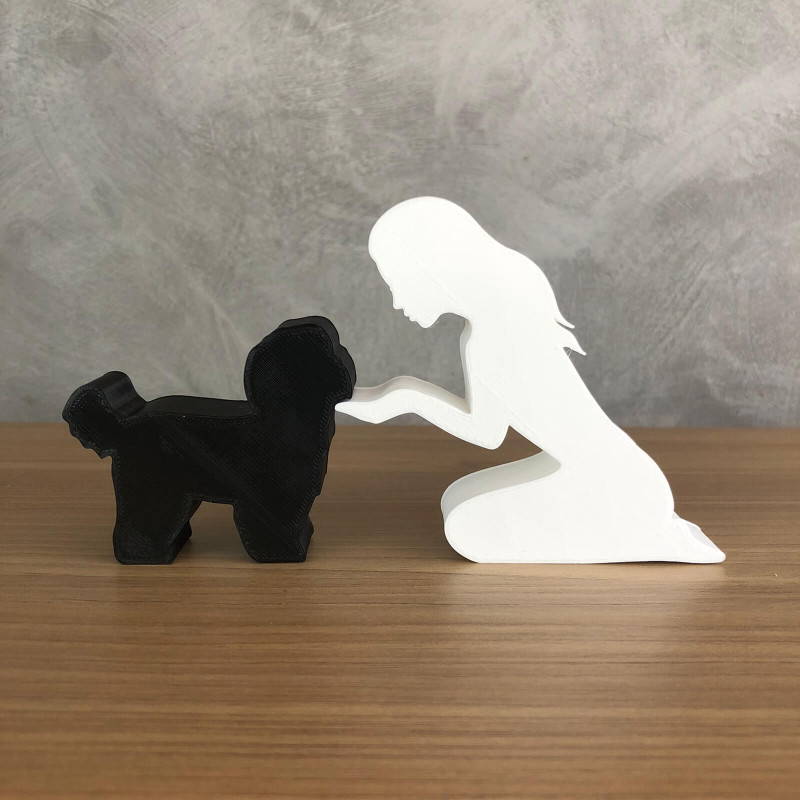 Girl and her Maltese - straight hair Modello di stampa 3D .c4d .max .obj .3ds .fbx .stl .blend