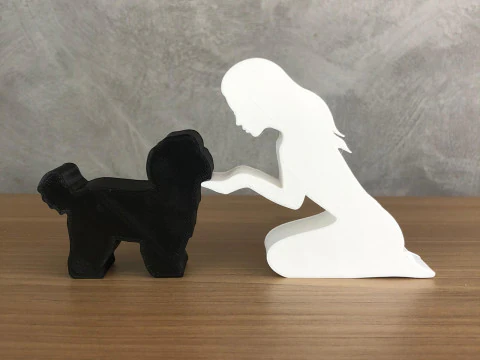 Girl and her Maltese - straight hair 3D Print Model