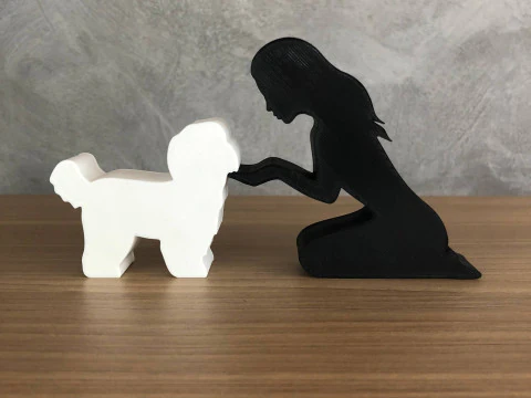 Girl and her Maltese - straight hair 3D Print Model