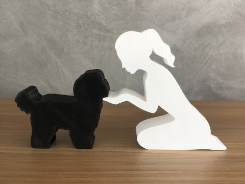 Girl and her Maltese - tied hair 3D 프린트 모델