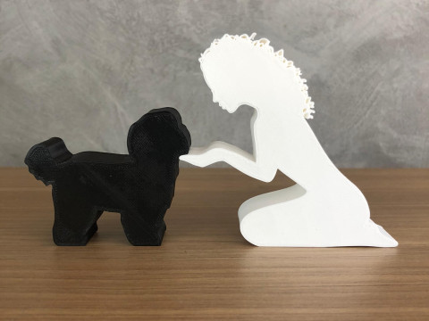 Girl and her Maltese - wavy hair 3D प्रिंट मॉडल