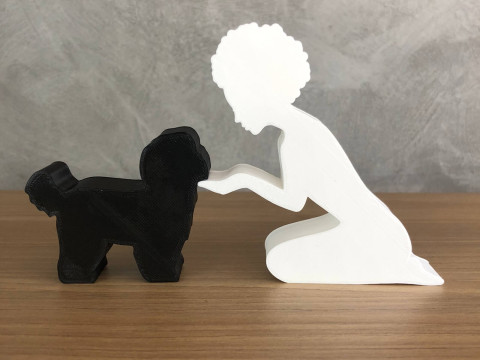 Girl and her Maltese - afro hair Modelo de Impressão 3D