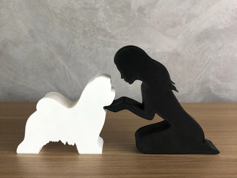 Girl and her Maltese - straight hair 3D Print Model