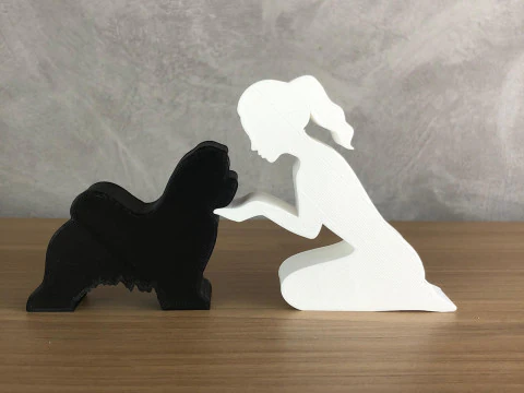 Kız ve Maltalı - bağlı sa&ccedil;ları 3D Baskı Modeli