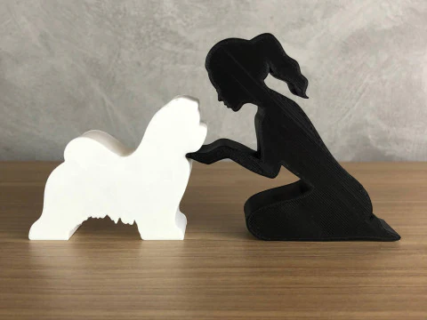 Girl and her Maltese - tied hair 3D Print Model