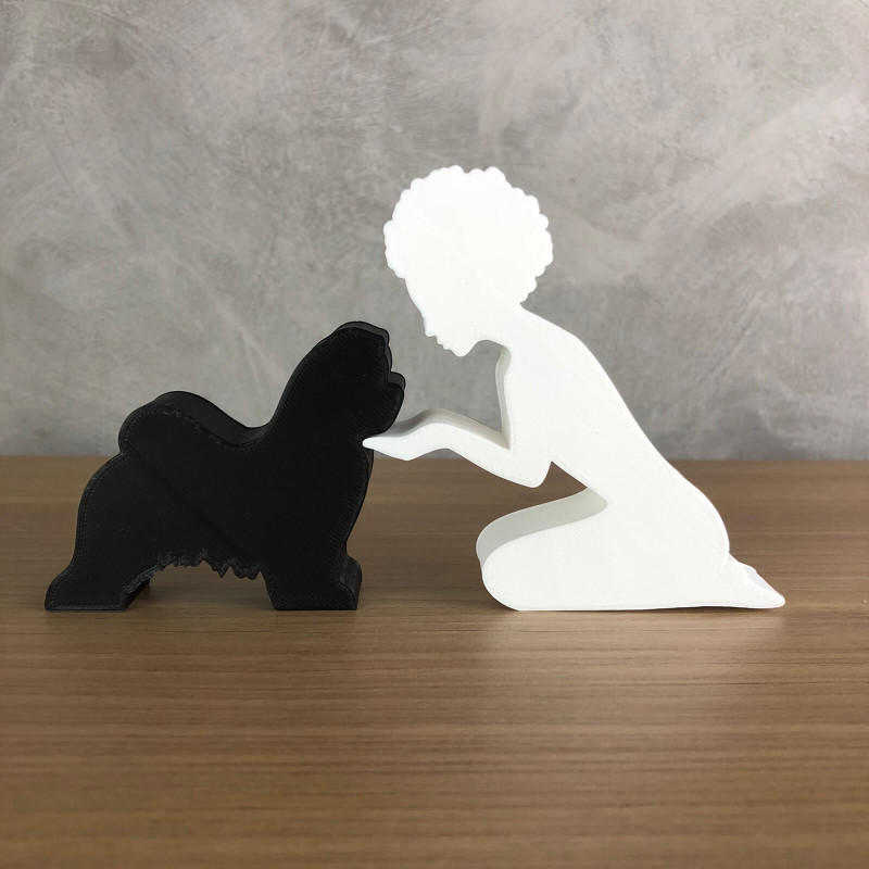 Girl and her Maltese - afro hair 3D Print Model .c4d .max .obj .3ds .fbx .stl .blend 