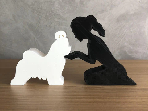 Girl and her Maltese - tied hair 3D Print Model