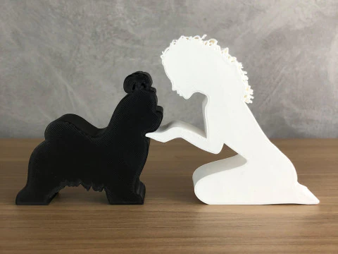 Girl and her Maltese - wavy hair 3D Print Model