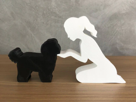 Girl and her lhasa apso - tied hair 3D Print Model