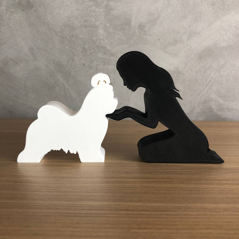 Girl and her lhasa apso - straight hair 3D Print Model .c4d .max .obj .3ds .fbx .stl .blend 