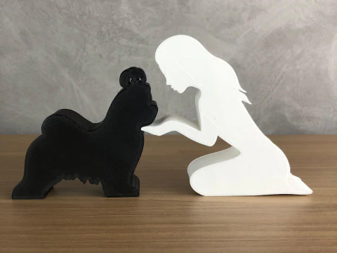 Girl and her lhasa apso - straight hair 3D Print Model